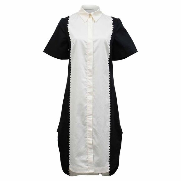 Mary Katrantzou Short Sleeve Two Tone Shirt Dress in Black Cotton
